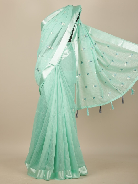 

Pothys Green & Silver-Toned Floral Zari Chanderi Saree