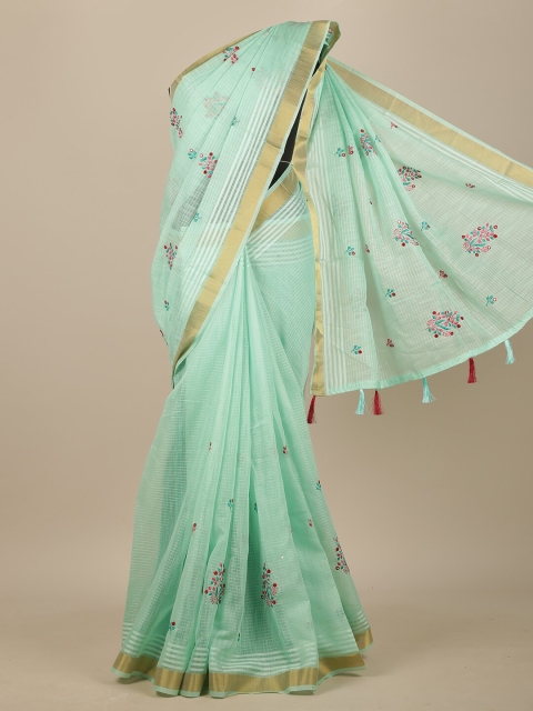 

Pothys Green & Pink Floral Zari Chanderi Saree