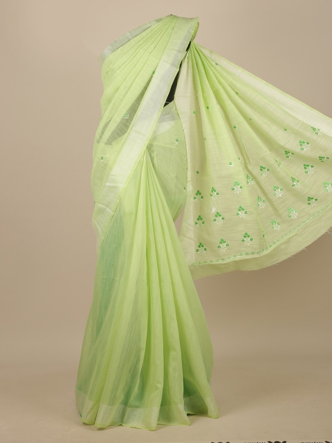 

Pothys Green Floral Embroidered Chanderi Saree