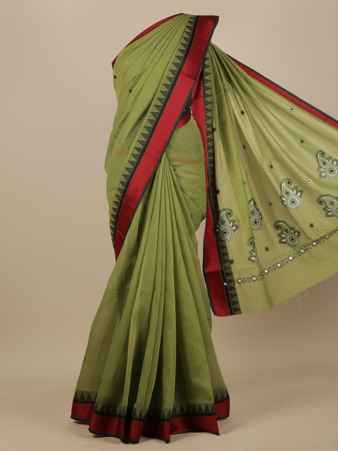 

Pothys Green & Red Floral Zari Chanderi Saree