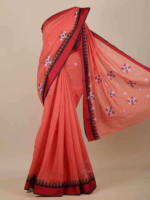 

Pothys Pink & Black Floral Zari Chanderi Saree