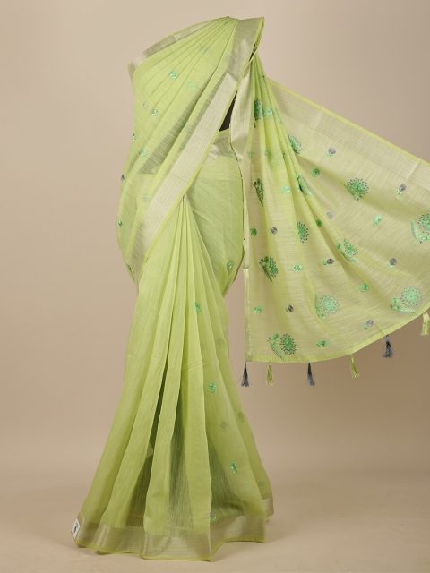 

Pothys Green & Grey Floral Zari Chanderi Saree