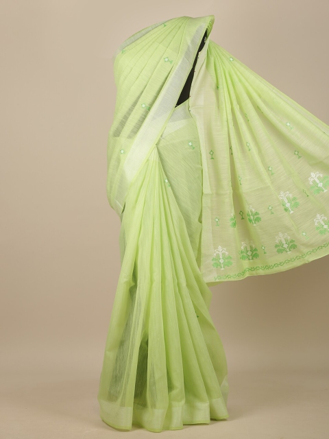 

Pothys Green Floral Embroidered Chanderi Saree