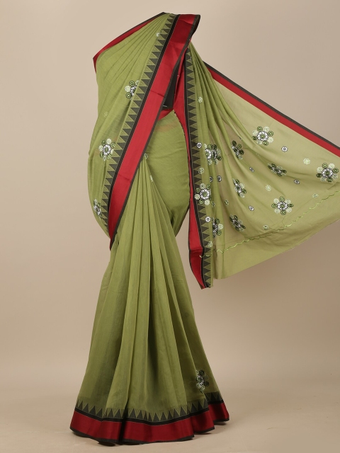 

Pothys Green & White Floral Embroidered Chanderi Saree