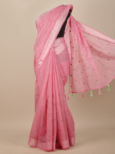 

Pothys Pink Floral Embroidered Chanderi Saree