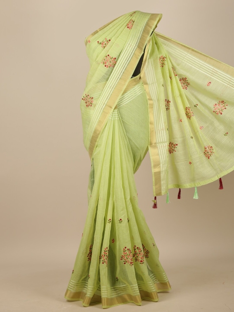 

Pothys Green & Red Floral Embroidered Chanderi Saree