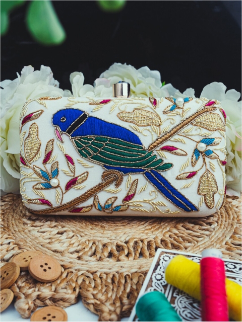 

NR By Nidhi Rathi White & Cream-Coloured Embroidered Embellished Box Clutch