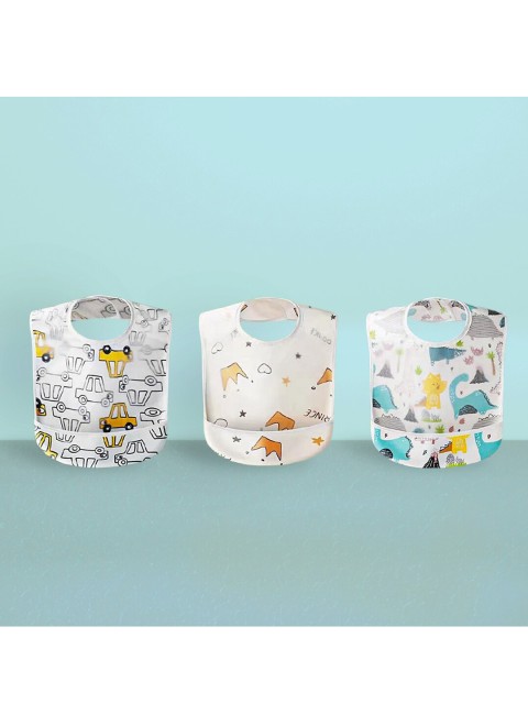 

KICKS & CRAWL Infant Kids Pack Of 3 Dino Prince Printed Bibs, Yellow