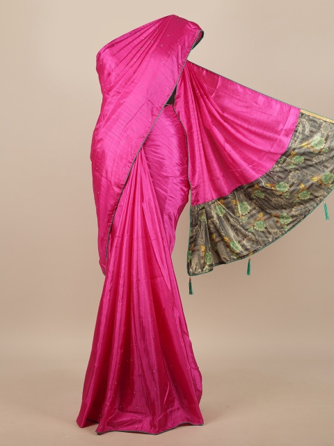 

Pothys Violet & Grey Embellished Beads and Stones Art Silk Saree