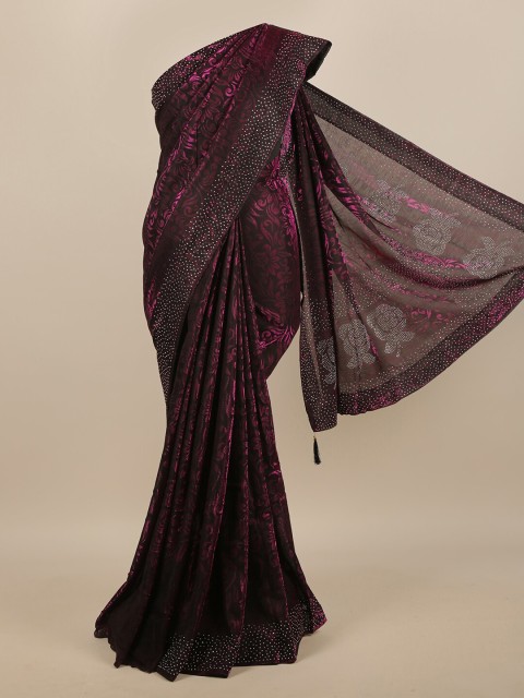 

Pothys Black & Violet Floral Beads and Stones Jute Cotton Saree