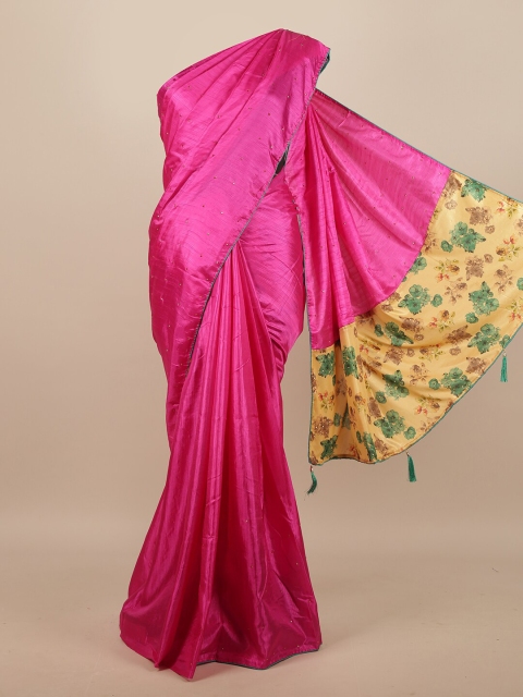 

Pothys Violet & Cream-Coloured Embellished Beads and Stones Art Silk Saree