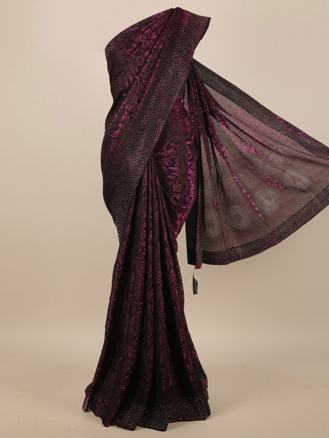 

Pothys Violet & Black Floral Beads and Stones Jute Cotton Saree
