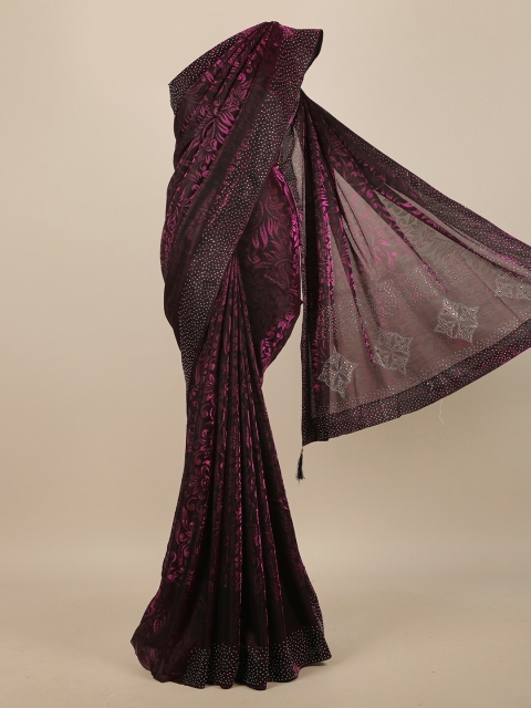 

Pothys Violet & Black Floral Beads and Stones Jute Cotton Saree