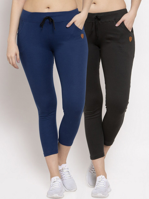

Miaz Lifestyle Pack Of 2 Women Solid Slim Fit Cotton Track Pants, Black