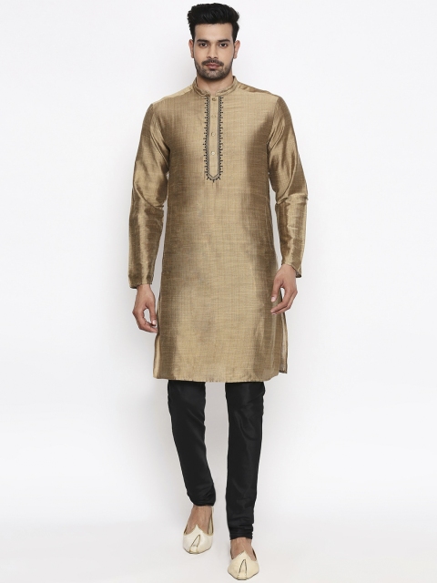 

indus route by Pantaloons Men Gold-Toned & Black Regular Kurta with Pyjamas