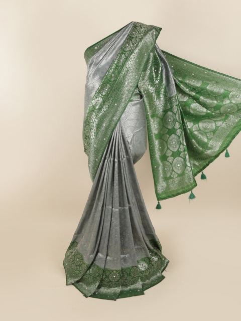 

Pothys Grey & Green Ethnic Motifs Silk Blend Saree