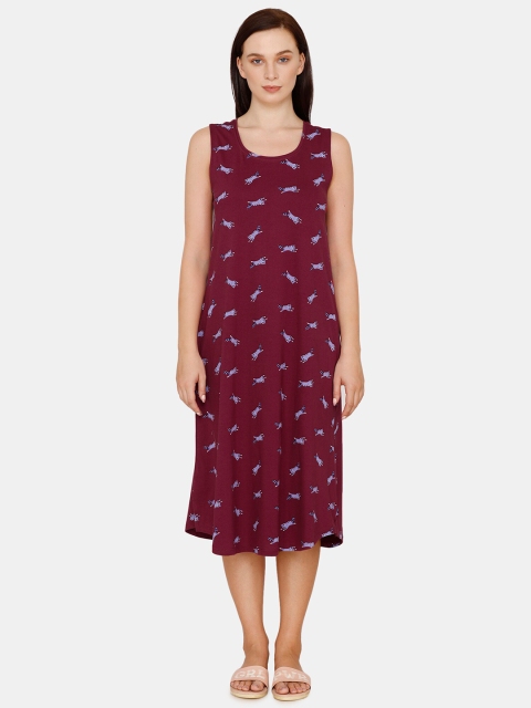

Zivame Women Maroon Printed Nightdress
