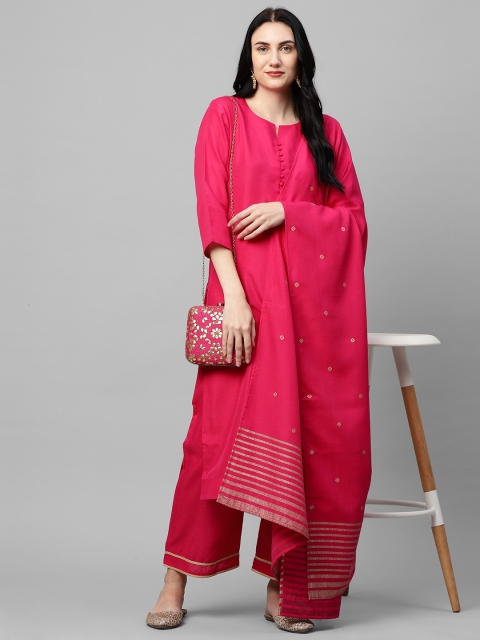 

GoSriKi Women Pink Straight Solid Kurta with Palazzo & Dupatta