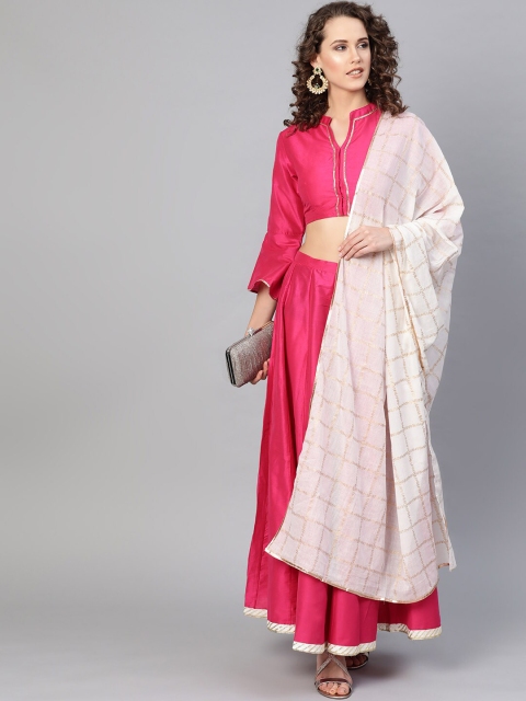 

Bhama Couture Pink & Off White Ready to Wear Lehenga & Blouse With Dupatta