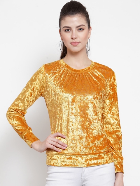 

armure Yellow Floral Velvet Regular Top