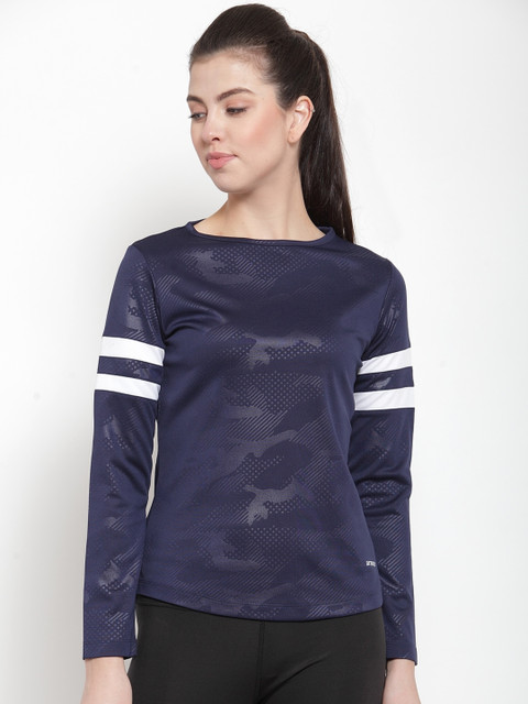 

armure Women Blue Self Design Regular Top