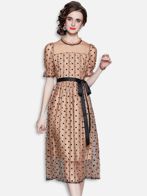 

JC Collection Khaki Tie-Up Neck A-Line Dress