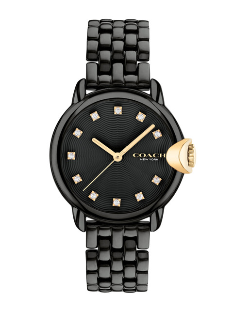 

Coach Women Black Embellished Dial & Black Stainless Steel Bracelet Style Straps Analogue Watch