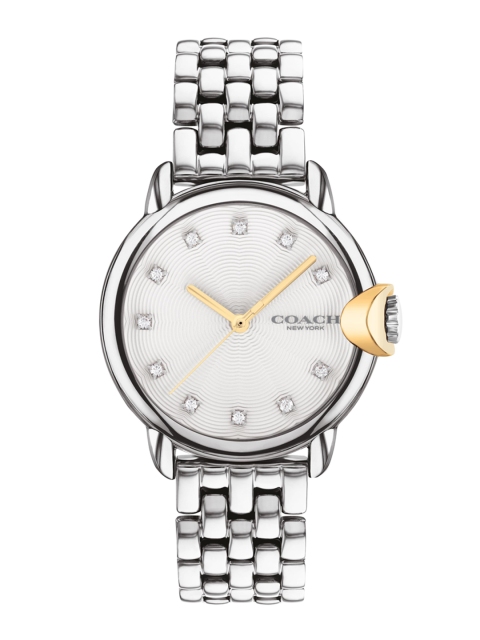

Coach Women White Embellished Dial & Silver Toned Stainless Steel Bracelet Style Straps Analogue Watch
