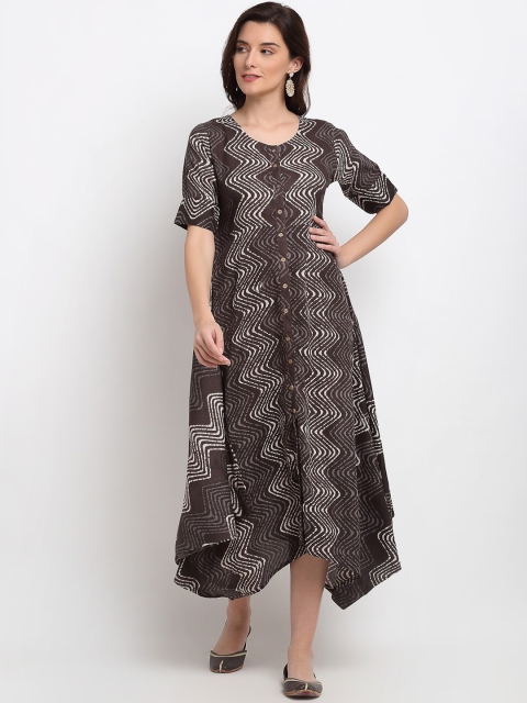 

Lovely Lady Brown Ethnic Motifs A-Line Midi Dress