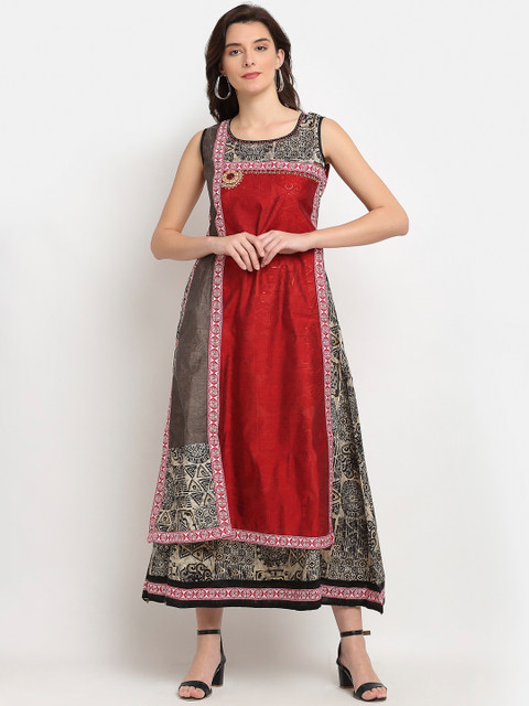 

Lovely Lady Maroon Ethnic Motifs Maxi Dress