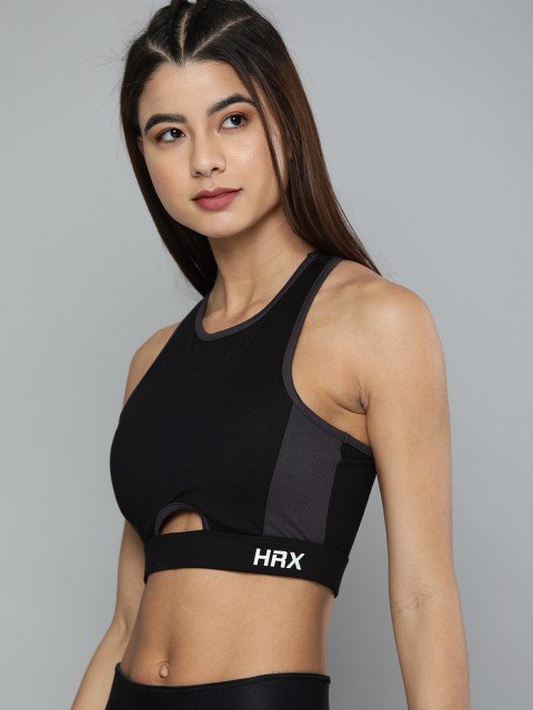 

HRX By Hrithik Roshan Training Women Black & Grey Rapid-Dry Colourblocked Sports Bra