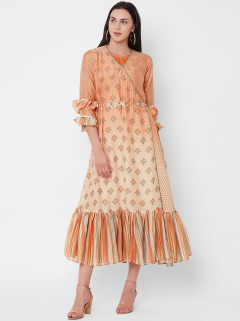 

ZOLA Peach-Coloured Floral Satin Midi Dress