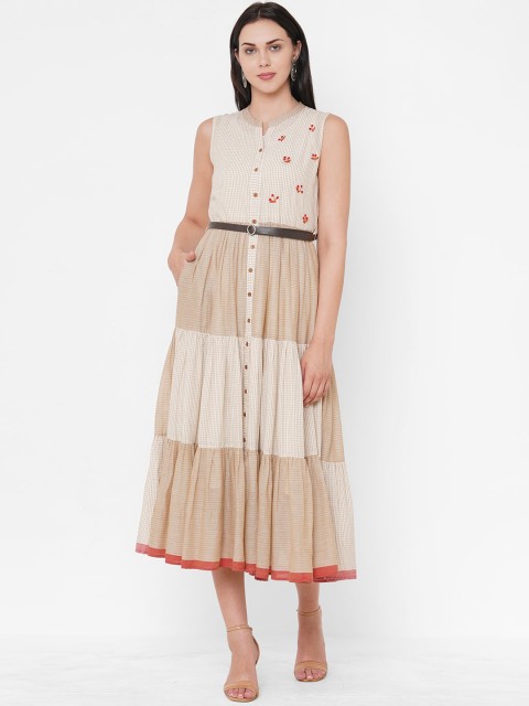 

ZOLA Beige Striped Midi Dress