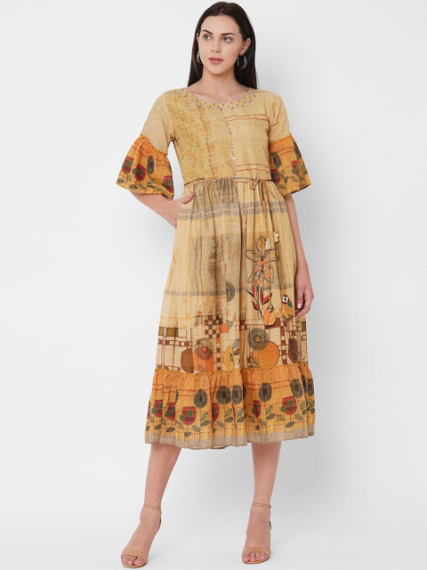 

ZOLA Beige Floral Midi Dress
