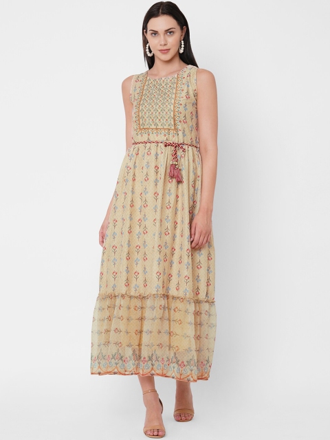 

ZOLA Beige Floral Satin Midi Dress