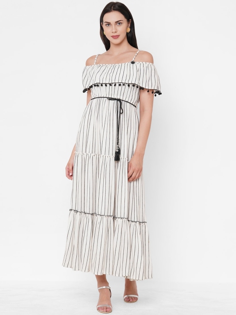 

ZOLA White Striped Off-Shoulder Maxi Dress