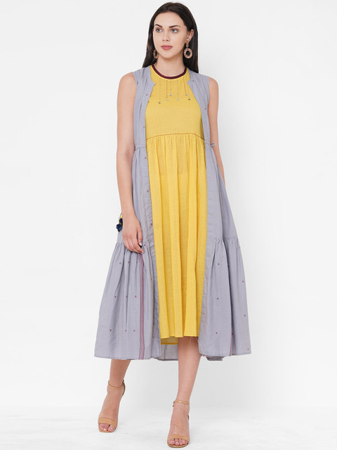 

ZOLA Yellow Colourblocked Empire Midi Dress