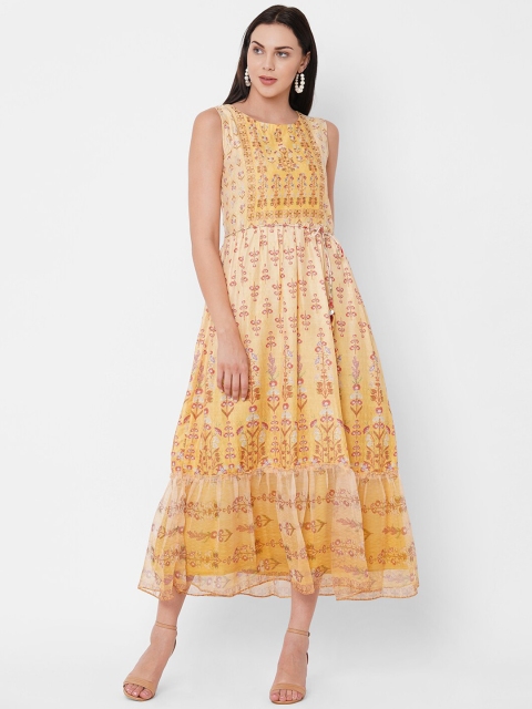 

ZOLA Yellow Floral Satin Midi Dress