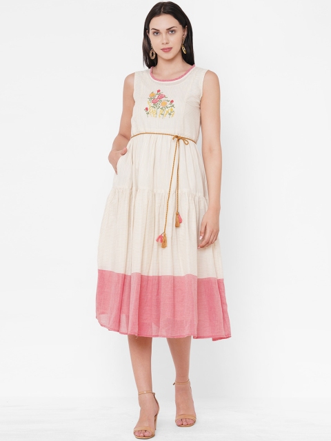 

ZOLA Beige Colourblocked Midi Dress