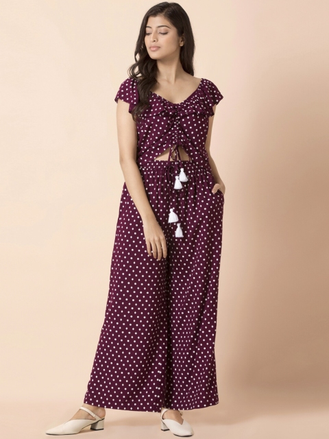 

INDYA Women Maroon & White Printed Top with Palazzos