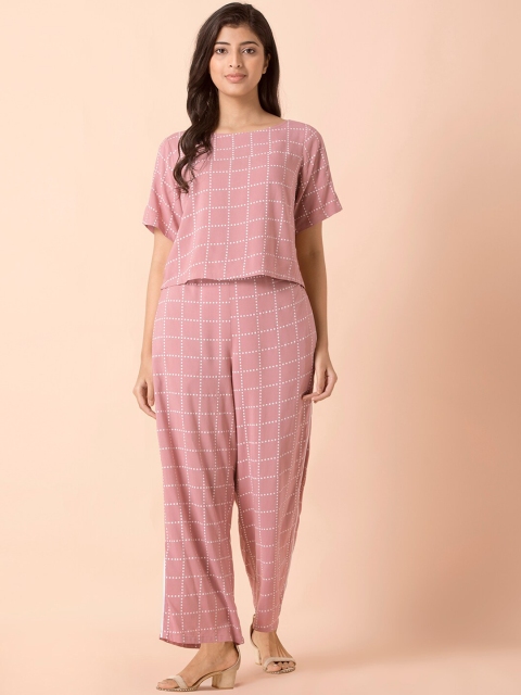 

INDYA Women Pink & White Checked Two-Piece Jumpsuit