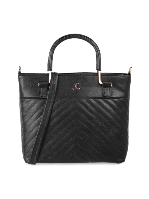 

Mochi Black Textured PU Structured Handheld Bag with Quilted