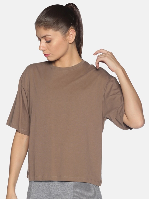 

Soul Space Women Taupe Extended Sleeves Raw Edge Boxy T-shirt