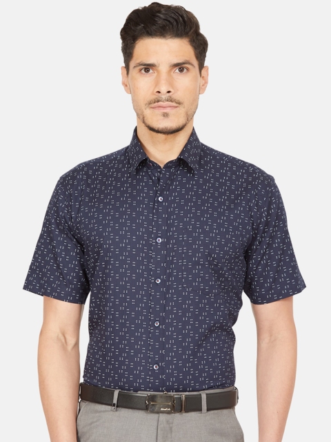 

Oxemberg Men Navy Blue Slim Fit Opaque Printed Casual Shirt