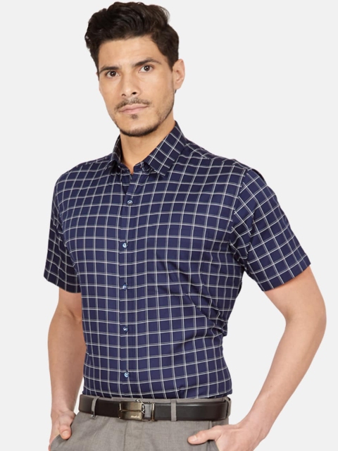 

Oxemberg Men Navy Blue Slim Fit Opaque Checked Casual Shirt