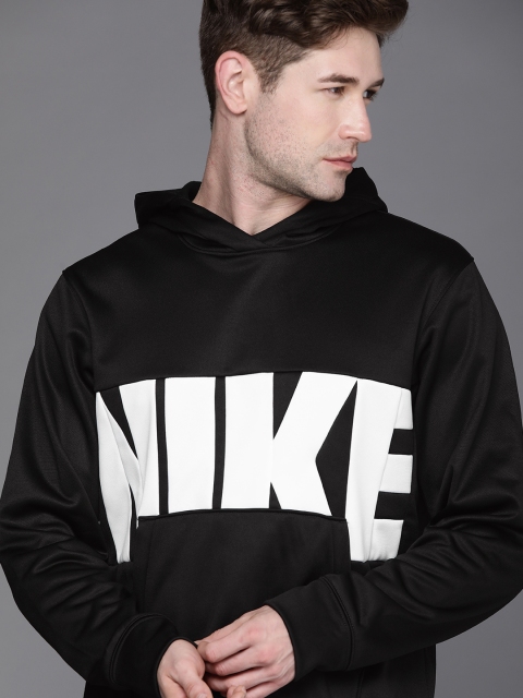 

Nike Men Black Brand Logo Printed Hooded Sweatshirt