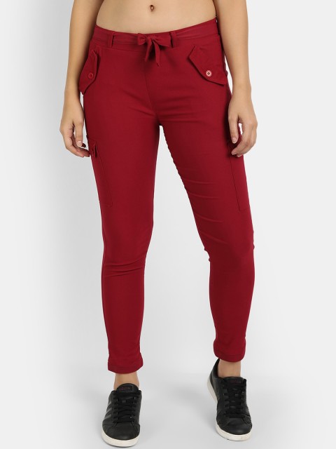 

BROADSTAR Women Maroon Skinny Fit High-Rise Cargos Trousers