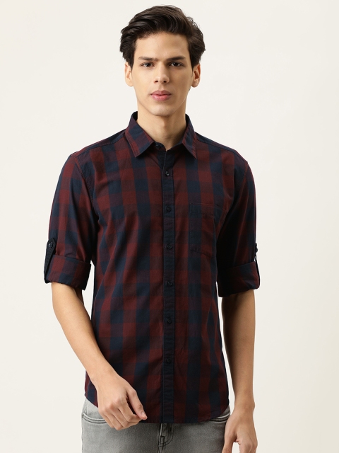 

IVOC Men Maroon Slim Fit Opaque Checked Casual Shirt