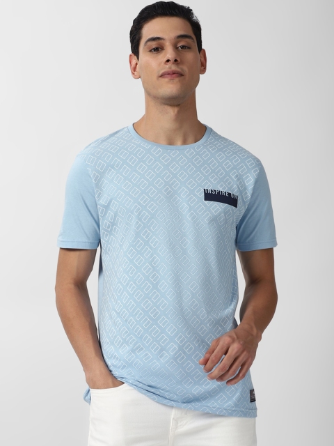 

Peter England Casuals Men Blue White Printed Slim Fit Cotton Pure Cotton T-shirt