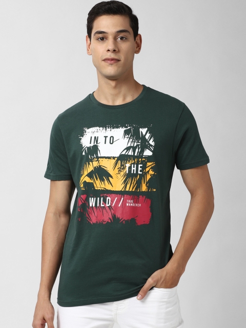 

Peter England Casuals Men Green & White Printed Slim Fit Cotton T-shirt